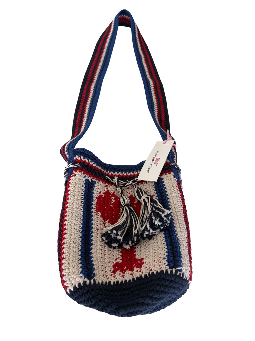 NWT Vineyard Vines Crochet Lobster Bucket Shoulder Bag Americana Red White Blue - Picture 4 of 13